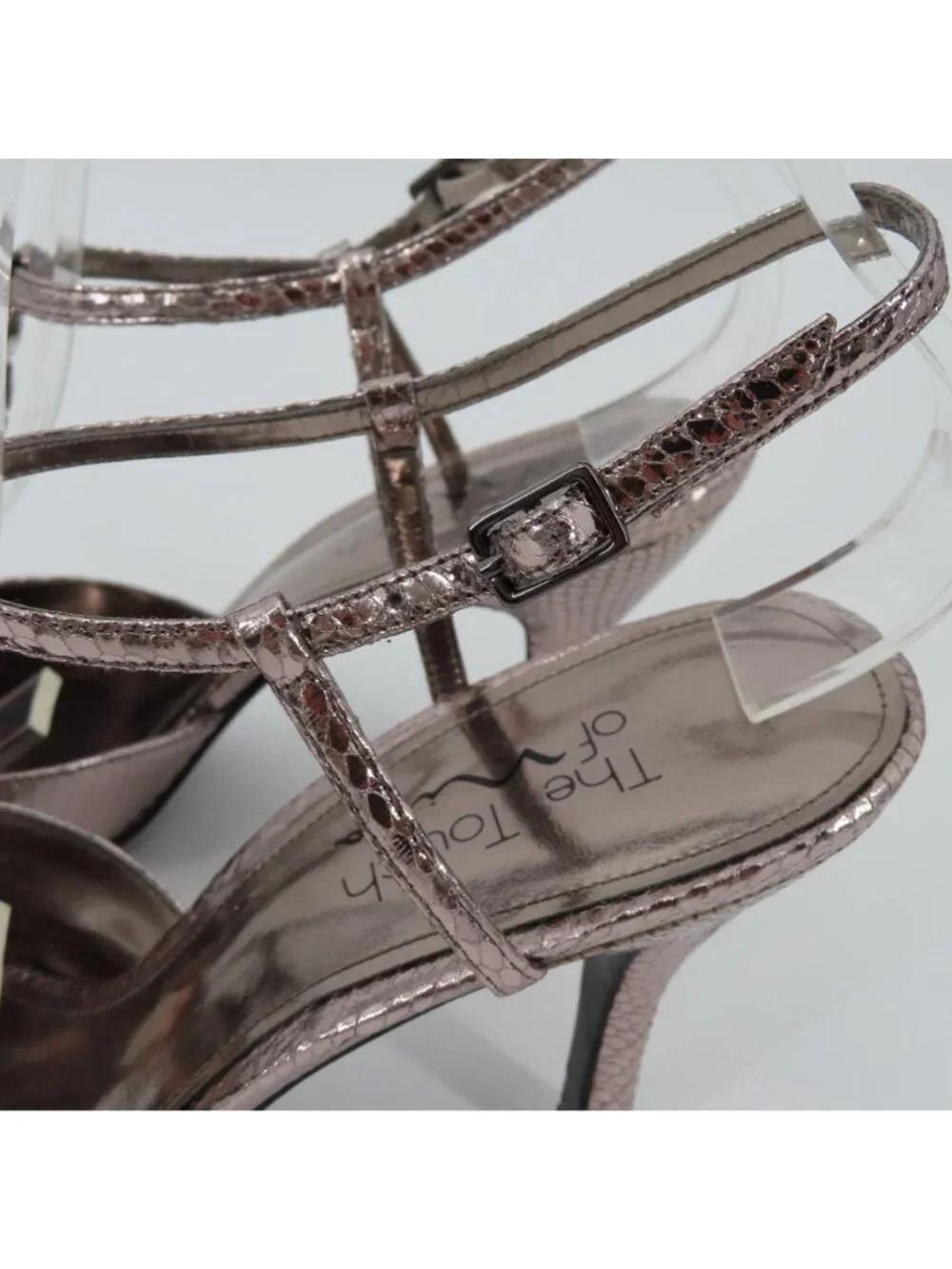 Nina Womens 9.5 M Gigler Metallic Pewter Beaded Fringe Heel Shoes Ankle Strap